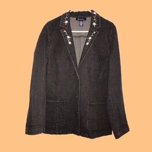 Vintage Denim Embroidered Floral Jean Jacket